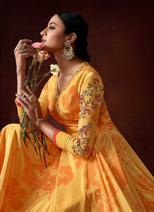 Yellow and Pink Embroidered Anarkali Style Gown fashionandstylish.myshopify.com