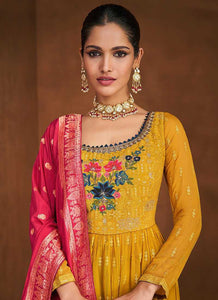 Yellow and Pink Lucknowi Embroidered Sharara Suit fashionandstylish.myshopify.com