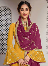 Load image into Gallery viewer, Yellow and Purple Heavy Embroidered Sharara Suit fashionandstylish.myshopify.com
