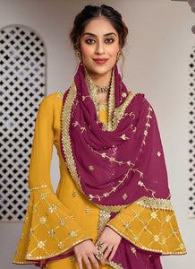 Yellow and Purple Heavy Embroidered Sharara Suit fashionandstylish.myshopify.com