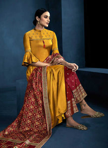 Yellow and Red Kalidar Embroidered Plazzo Style Suit fashionandstylish.myshopify.com