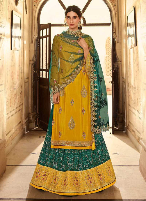 Yellow and Teal Designer Heavy Embroidered Lehenga fashionandstylish.myshopify.com