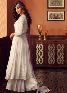white and Purple Heavy Embroidered Sharara Style Suit fashionandstylish.myshopify.com